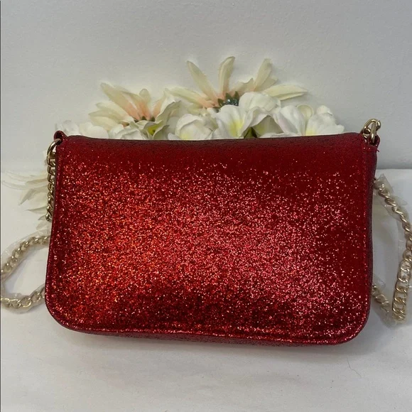 Jimmy Choo NWOT Sparkling Red Crossbody with Gold Chain - Picture 4 of 12